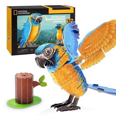 Cubic Fun - Puzzle 3D papagal ara cu gat albastru 94 piese foto