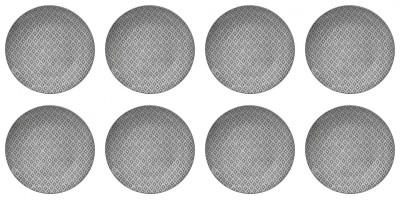 Set Farfurii 8 piese din Portelan Alb cu Model Gri, diametru 26.5 cm foto