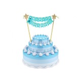Topper din hartie pentru tort B&amp;G La multi ani albastru deschis 25 cm