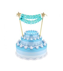 Topper din hartie pentru tort B&amp;G La multi ani albastru deschis 25 cm