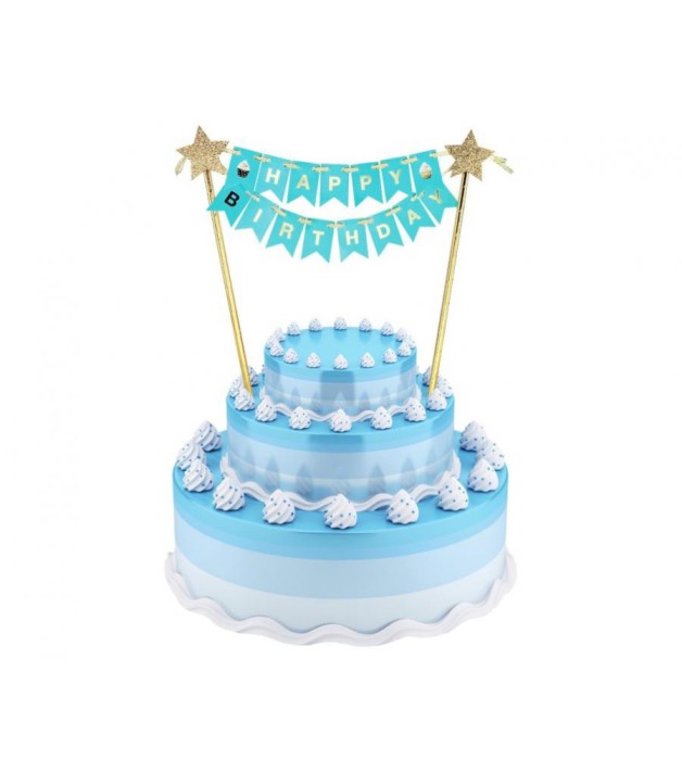 Topper din hartie pentru tort B&amp;G La multi ani albastru deschis 25 cm