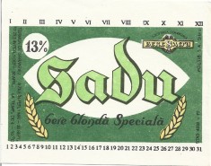NI499 Eticheta bere blonda speciala Sadu, Societatea comerciala Bere Sadu, inceputul anilor 1990 foto