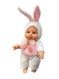 Papusa bebelus animalut iepuras 17 cm din plastic cauciucat