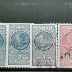 SV * TIMBRU FISCAL GENERAL * Regele Carol II * LOT x 8 timbre 1932 / 7 Valori