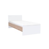 Pat single 90x200 cm Alb Stejar Sonoma, cadru 205x95 cm, noptiera 80x95 cm. Modern, minimalist. Mobilier dormitor, usor de curatat