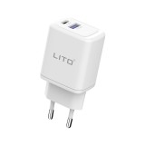 Lito, Wall Charger (LT-LC02), Type-C PD20W, USB-A 18W, Fast Charging for iPhone, Samsung, iPad, White