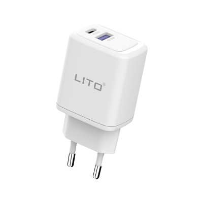 Incarcator retea lito tipe-c pd20w, usb-a 18w, fast charging pentru iphone, samsung, ipad, alb foto