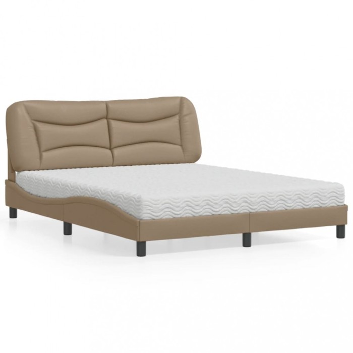 vidaXL Pat cu saltea, Hvar, cappuccino, 160x200cm piele ecologică 3208735