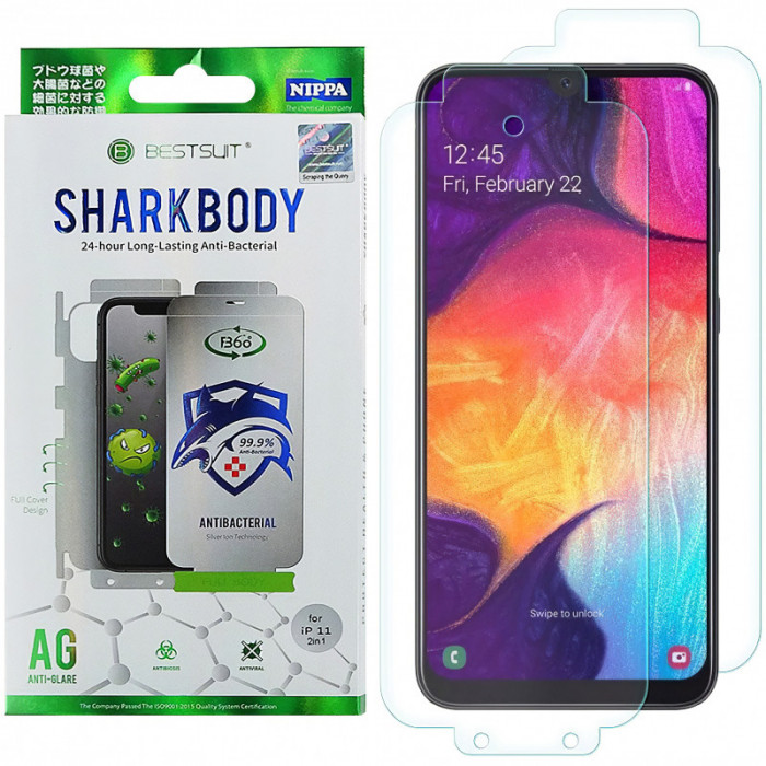 Folie Protectie Fata si Spate OEM pentru Samsung Galaxy A50 A505, Plastic, Full Cover, Full Glue, Shark antibacterial