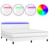 Cumpara ieftin Pat cu arcuri, saltea si LED, alb, 180x200 cm, piele ecologica