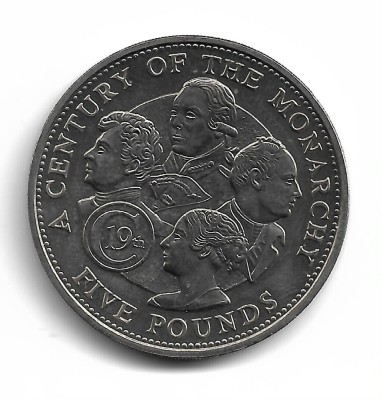 GUERNSEY - 2001 A CENTURY OF THE MONARCHY - Moneda 5 POUNDS foto