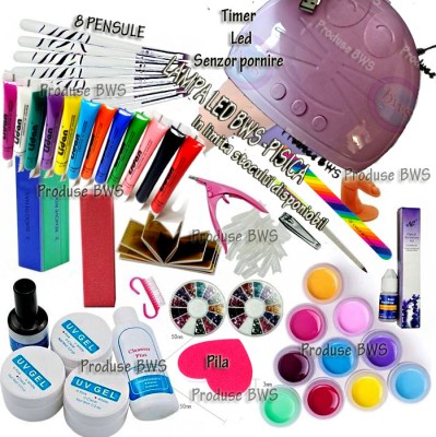 Kit LOL unghii false-set manichiura, Freza,pila LAMPA LED ROZ gel uv +CADOU foto