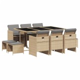 Set mobilier gradina cu perne, 11 piese bej combinat poliratan