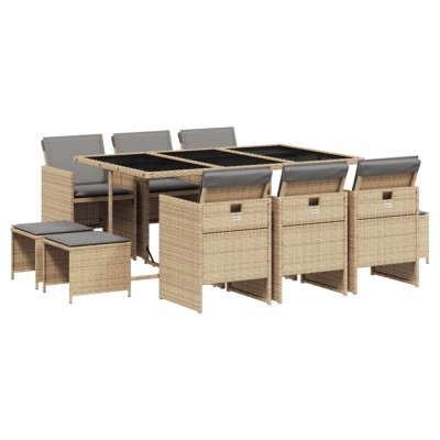 Set mobilier gradina cu perne, 11 piese bej combinat poliratan foto