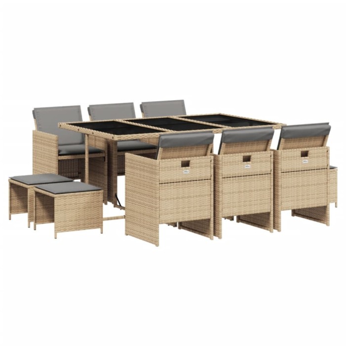 Set mobilier gradina cu perne, 11 piese bej combinat poliratan