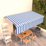 VidaXL Copertină retractabilă automat cu stor, albastru&amp;alb, 6x3 m