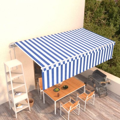 vidaXL Copertină retractabilă automat cu stor, albastru&amp;amp;alb, 6x3 m foto