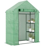 Outsunny Sera de Grădină din Oțel și Plastic PE cu 4 Rafturi, Fr&acirc;nghii și Țăruși Inclusi, 141x72x191 cm, Verde | Aosom Romania