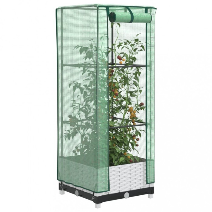 Gossi strat inaltat cu husa de sera, aspect ratan, 40x40x123 cm