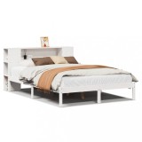 Cumpara ieftin Pat cu biblioteca fara saltea, alb, 150x200 cm, lemn masiv pin