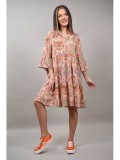 Rochie Scurta Boho Mandale Sweet Girl, Maneca 3/4, S-M, Piersica, Bumbac, Verde, Violet, Roz