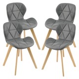 Set 4 bucati scaune de bucatarie Almhult 81 x 57 x 49 cm imitatie piele lemn de fag gri [en.casa] HausGarden Leisure