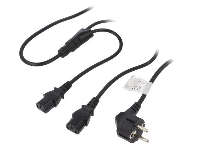 Cablu de Alimentare 1,5m Negru 10A 250V CEE 7/7 la IEC C13 x2
