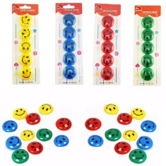 Set 5 magneti pentru tabla magnetica, Smiley Face, diametru 3 cm, diverse culori - Galben