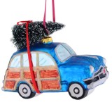 Ornament pentru brad masina vintage albastra