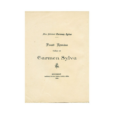 Poesii rom&amp;acirc;ne traduse de Carmen Sylva, 1898, cu dedicația Cordeliei Demetriescu foto