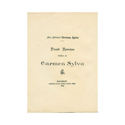 Poesii rom&amp;acirc;ne traduse de Carmen Sylva, 1898, cu dedicația Cordeliei Demetriescu foto