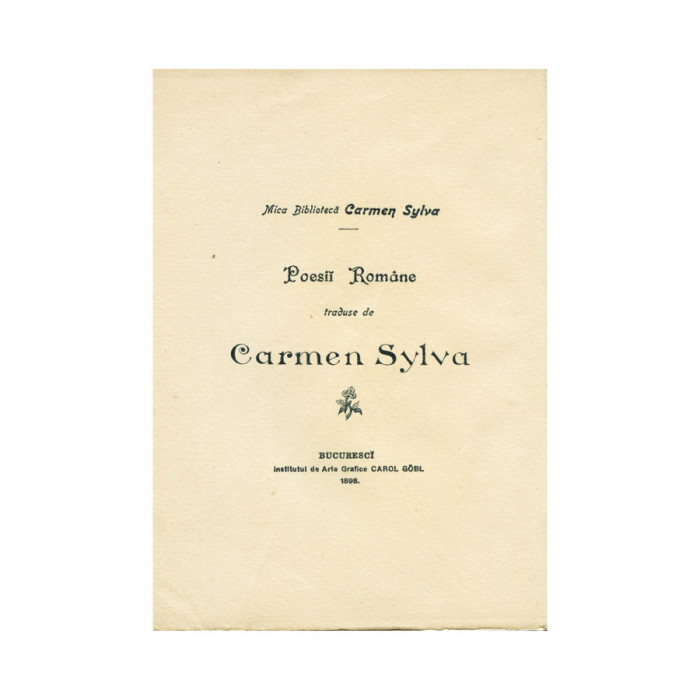 Poesii rom&acirc;ne traduse de Carmen Sylva, 1898, cu dedicația Cordeliei Demetriescu