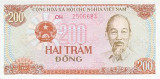 VIETNAM █ bancnota █ 200 Dong █ 1987 █ P-100a █ UNC █ necirculata