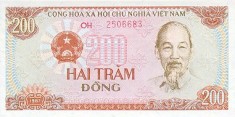VIETNAM █ bancnota █ 200 Dong █ 1987 █ P-100a █ UNC █ necirculata