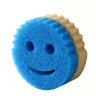 Burete de Vase, Cyrax, Rotund, din Burete PU, Model Smiley Face, Doua Fete, 10 x 4 cm, Galben/Albastru