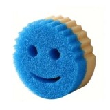 Burete de Vase, Cyrax, Rotund, din Burete PU, Model Smiley Face, Doua Fete, 10 x 4 cm, Galben/Albastru