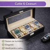 Cumpara ieftin Cutie Depozitare Ceasuri SMARTECH, 6 compartimente, Piele Ecologica, Negru