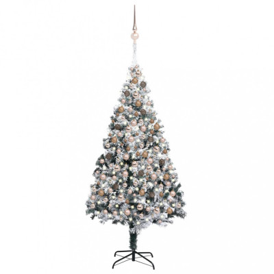 Set pom Crăciun artificial cu LED-uri&amp;amp;globuri verde 210 cm, PVC foto