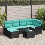 vidaXL Set de canapele pentru grădină cu pernă 7 pcs Negru Rattan poli 3345446
