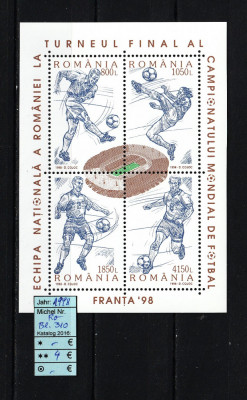 Romania, 1998 | Campionatul Mondial Fotbal - Franţa | Minisheet - MNH | aph foto