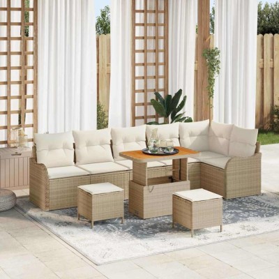vidaXL Set de canapele pentru grădină 9 pcs Bej poliratan foto