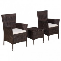 vidaXL Set mobilier bistro, 3 piese, maro, poliratan