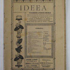 IDEEA , REVISTA PEDAGOGICA -LITERARA - SOCIALA , ANUL I , NR. 6-7 , DECEMBRIE 1921 si IANUARIE 1922