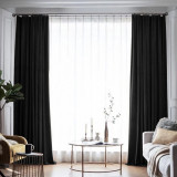 Draperie din catifea blackout cu rejansa din bumbac tip fagure, Madison, 150x260 cm, densitate 700 g/ml, Deep Black, 1 buc