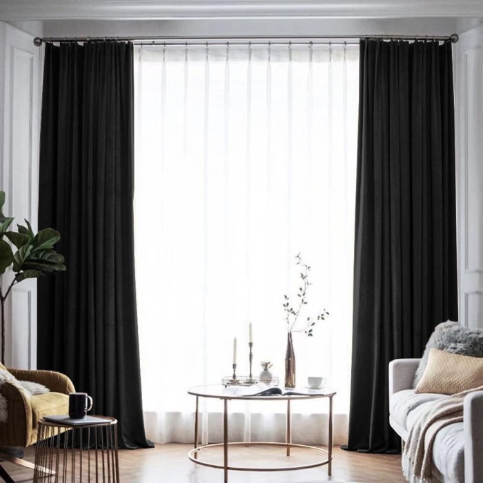 Draperie din catifea blackout cu rejansa din bumbac tip fagure, Madison, 200x240 cm, densitate 700 g/ml, Deep Black, 1 buc