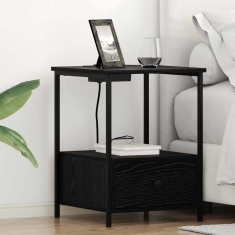 vidaXL Cabinet de noptiere cu stație de &amp;icirc;ncărcare Stejar negru 859430 foto