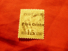 Timbru Ceylon 1890 Regina Victoria supratipar Postage five cents revenue ,stamp foto