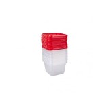 Set 10 cutii alimente, rosii, patrate, 550 ml, Fresco Keep Fresh, Casa Plastor