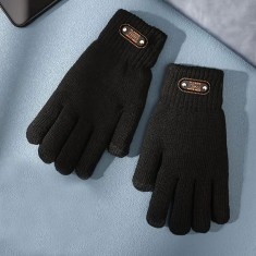 Manusi de Barbat, Model Tricotat, Functie Touchscreen (ecran tactil), Material Acril, Manseta Elastica, Interior Catifelat