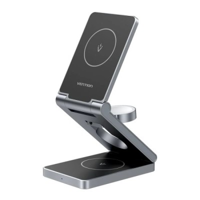 Incarcator wireless 3in1 Fast Charging, Indicator LED, Compatibilitate MagSafe - Vention (FGFH0) - Silver foto